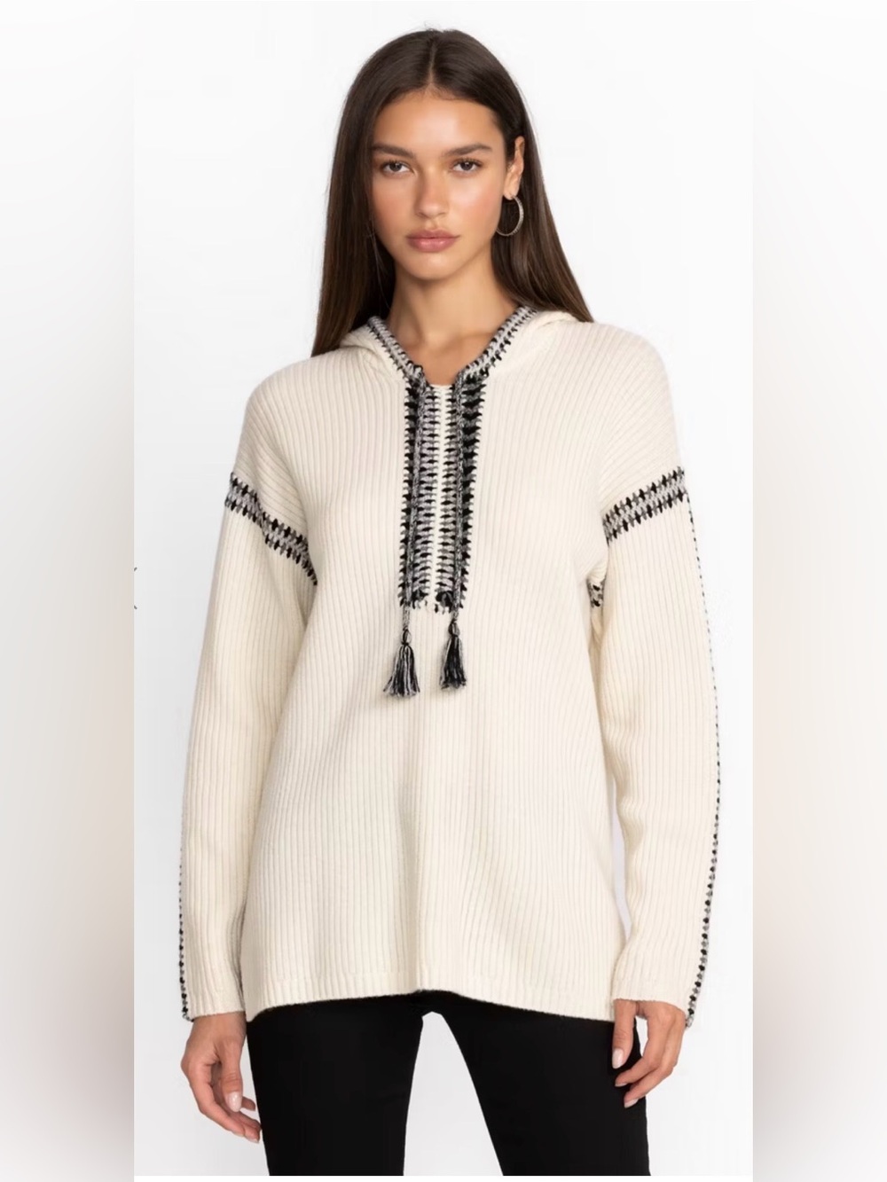 Johnny Was Cashmere /Wool Beltran Multi Color Whipstitch Baja Hoodie Sweater XL